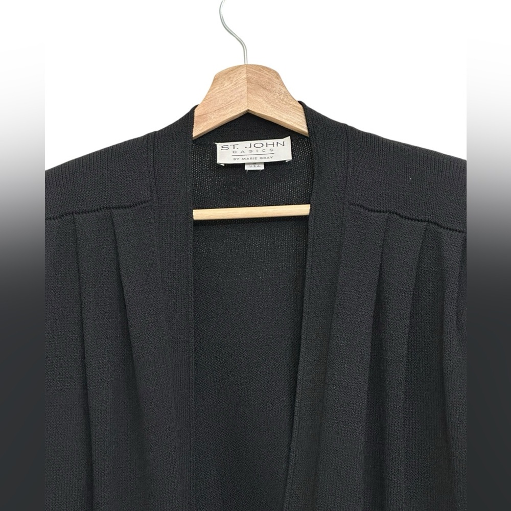 Vintage ST. JOHN Basics Santana Knit Open Front Long Cardigan in Black Sz S - Picture 8 of 16